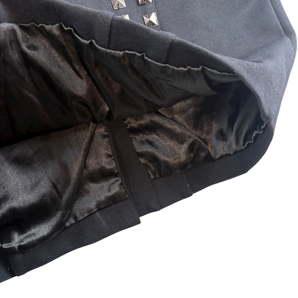 VINTAGE Sandra Angelozzi Black Silver Rivet Pencil Skirt Size 3 Knee Length - Picture 7 of 10